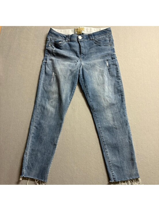 Democracy Denim - Democracy Ab Technology Crop Jeans Womens 14 Blue Distressed Raw Hem Stretch